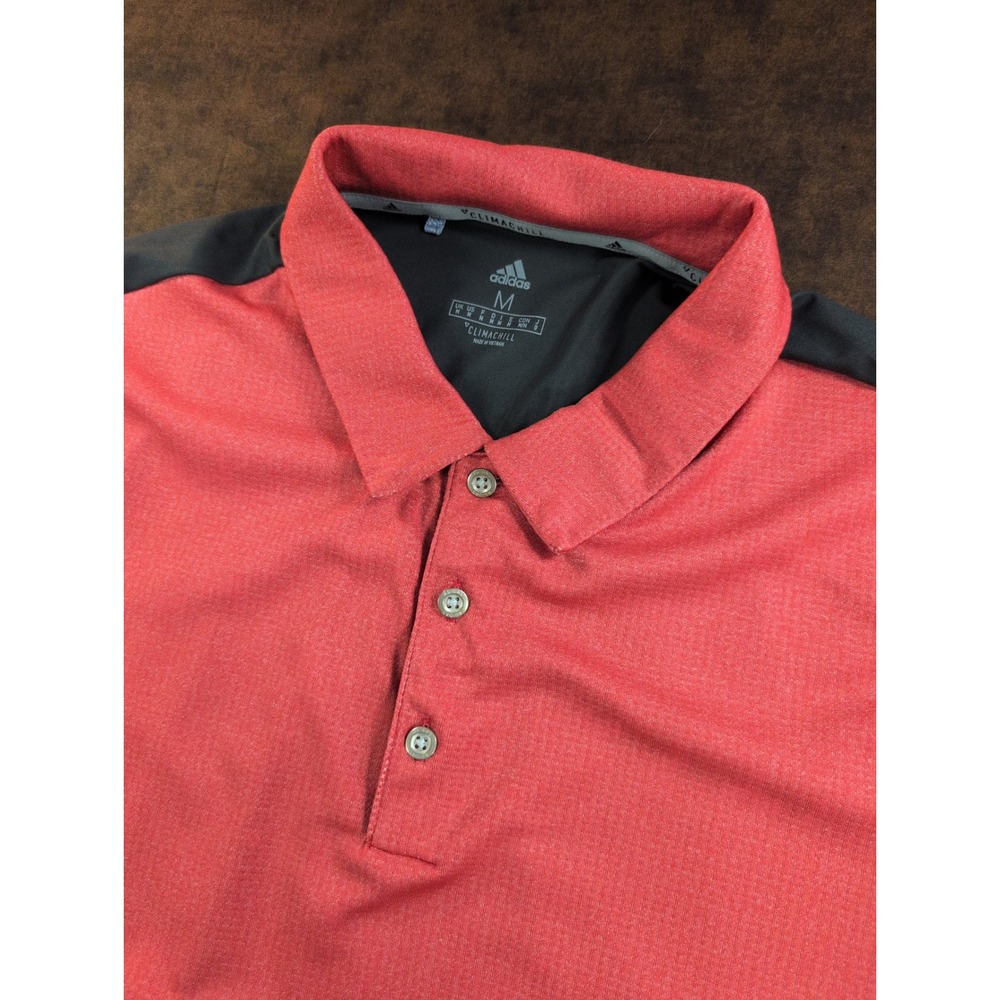 Adidas Climachill Mens Polo Shirt Medium Red Grey Colorblock Athletic Golf Top